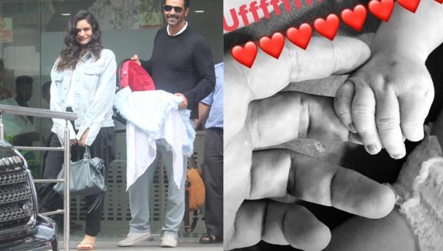 Arjun Rampal with girlfriend Gabriella Demetriades and newborn son.