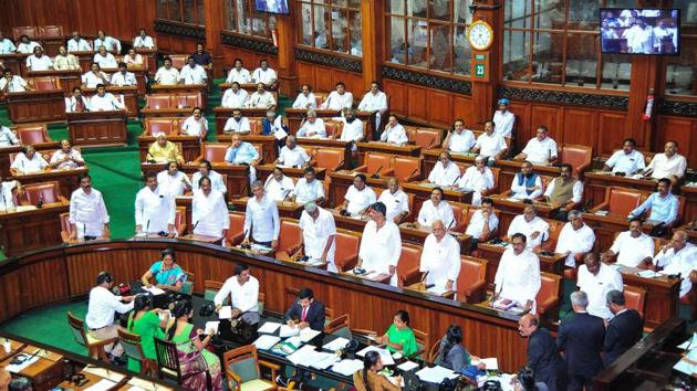 A general view of Karnataka legislative assembly during the Trust Motion debate in Bengaluru on Tuesday.(Photo: ANI)