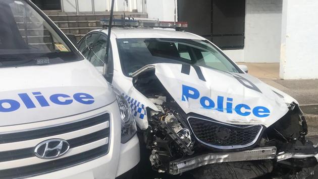 A photo shows the wreckage of a police patrol car after it was hit by a van laden with methamphetamines outside a police station. (Reuters File Photo) A photo shows the wreckage of a police patrol car after it was hit by a van laden with methamphetamines outside a police station. (Reuters File Photo)