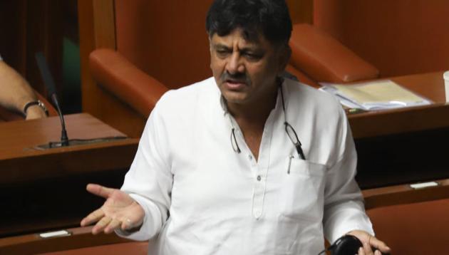 Karnataka Minister DK Shivakumar addresses the Assembly during the discussion on the confidence motion moved by Chief Minister H D Kumaraswamy.(ANI)