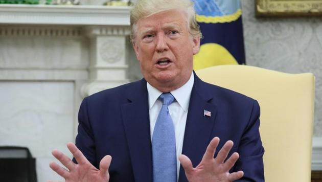 U.S. President Donald Trump speaks while meeting with Pakistan’s Prime Minister Imran Khan in the Oval Office at the White House in Washington, U.S., July 22, 2019.(REUTERS PHOTO)