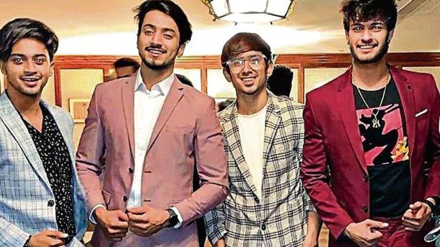 (From left) Hasnain Khan, Faisal Shaikh, Adnan Shaikh, Shadan Farooqui , Faiz Baloch, members of a group known as Team 07 on TikTok. They have a combined following of over 40 million.(HT special arrangement)