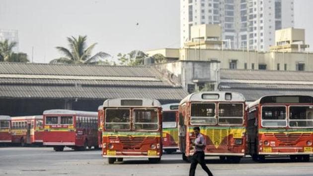 BEST buses parked at Wadala bus depot(Kunal Patil/HT Photo)