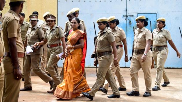 Nalini Sriharan, convicted in Rajiv Gandhi’s assassination, was released on a month-long parole to make arrangements for her daughter’s wedding, from Vellore central prison in Tamil Nadu. In the 28 years of her incarceration, Nalini had been given only a day’s parole earlier when she attended the last rites of her father. She is the longest serving woman convict in the country. (AFP) Nalini Sriharan, convicted in Rajiv Gandhi’s assassination, was released on a month-long parole to make arrangements for her daughter’s wedding, from Vellore central prison in Tamil Nadu. In the 28 years of her incarceration, Nalini had been given only a day’s parole earlier when she attended the last rites of her father. She is the longest serving woman convict in the country. (AFP)