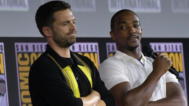 Sebastian Stan (L) and US actor Anthony Mackie were asked to weigh in on Avengers Endgame vs Game of Thrones finale.(AFP)