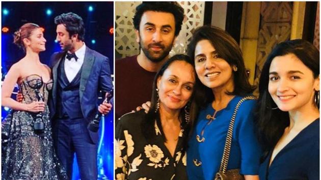 Alia Bhatt and Ranbir Kapoor with their respective mothers, Soni Razdan and Neetu Singh in London.(Instagram)