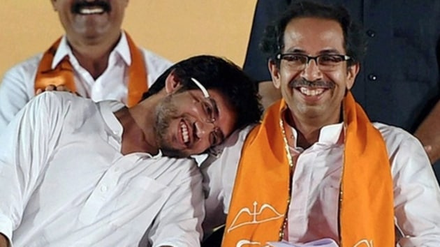 Shiv Sena chief Uddhav Thackeray and his son, Aaditya.(PTI Photo)