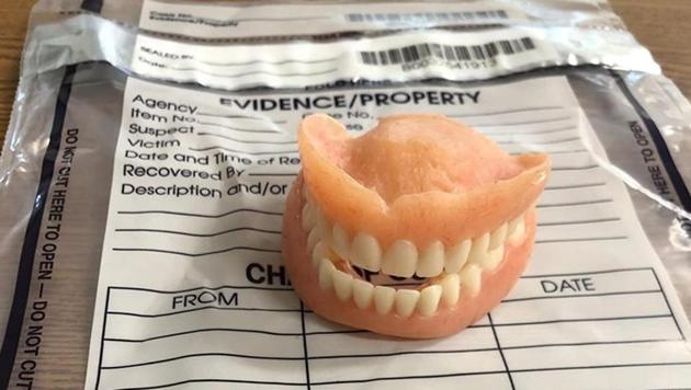A picture of a stolen dentures shared by Jennings County Sheriff’s office .(Facebook/@jenningssheriff)