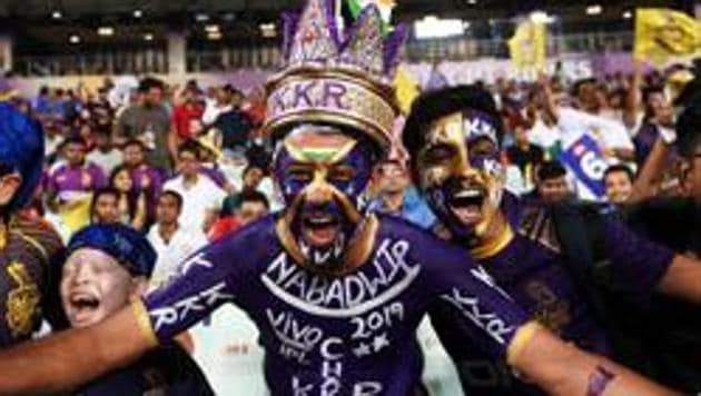 Kolkata Knight Riders's fans cheer for the team during the 2019 Indian Premier League (IPL) Twenty 20 cricket match between Kolkata Knight Riders and Rajasthan Royals at the Eden Gardens Cricket Stadium in Kolkata on April 25, 2019.(AFP file photo) Kolkata Knight Riders's fans cheer for the team during the 2019 Indian Premier League (IPL) Twenty 20 cricket match between Kolkata Knight Riders and Rajasthan Royals at the Eden Gardens Cricket Stadium in Kolkata on April 25, 2019.(AFP file photo)