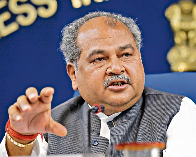 New Delhi, India - April 2, 2015: Union Minister of Steel and Mines Narendra Singh Tomar during a Press Conference at Shastri Bhawan, in New Delhi, India, on Thursday, April 2, 2015. (Photo by Arvind Yadav/ Hindustan Times)(Hindustan Times)