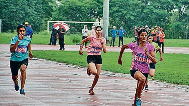 100 metre semifinal for girls under-18.(HT Photo) 100 metre semifinal for girls under-18.(HT Photo)