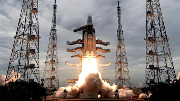 Geosynchronous Satellite launch Vehicle (GSLV) MkIII carrying Chandrayaan-2 lift off from Satish Dhawan Space center in Sriharikota, Andhra Pradesh. India successfully launched an unmanned spacecraft to the far side of the moon on Monday, a week after aborting the mission due to a technical problem. (ISRO / AP) Geosynchronous Satellite launch Vehicle (GSLV) MkIII carrying Chandrayaan-2 lift off from Satish Dhawan Space center in Sriharikota, Andhra Pradesh. India successfully launched an unmanned spacecraft to the far side of the moon on Monday, a week after aborting the mission due to a technical problem. (ISRO / AP)