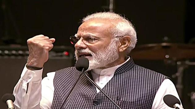 Prime Minister Narendra Modi addressing during the commemorative function of 20th Kargil Vijay Diwas at Indira Gandhi Indoor (IGI) stadium in New Delhi on Saturday. (ANI Photo) Prime Minister Narendra Modi addressing during the commemorative function of 20th Kargil Vijay Diwas at Indira Gandhi Indoor (IGI) stadium in New Delhi on Saturday. (ANI Photo)