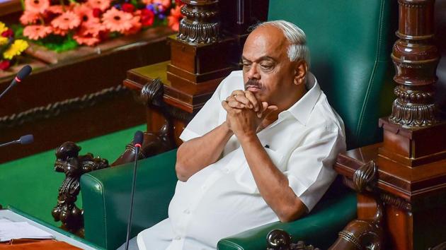 Karnataka Assembly Speaker KR Ramesh Kumar conducting the session, at Vidhana Soudha in Bengaluru.(Photo: PTI)