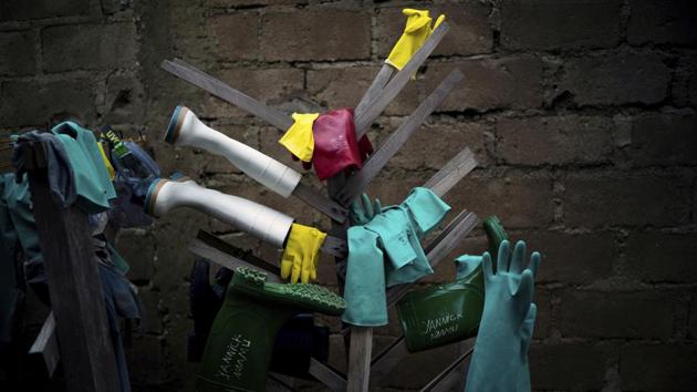 Rubber gloves and boots used by health workers treating Ebola patients are hung to dry after being disinfected at an Ebola treatment centre. “We have it now and it’s not the miracle we wanted it to be,” said Dr. Joanne Liu, president of Doctors Without Borders. “The fact that we’ve used so much vaccine, and the epidemic hasn’t stopped, that shows us that contact tracing is not great.” (Jerome Delay / AP) Rubber gloves and boots used by health workers treating Ebola patients are hung to dry after being disinfected at an Ebola treatment centre. “We have it now and it’s not the miracle we wanted it to be,” said Dr. Joanne Liu, president of Doctors Without Borders. “The fact that we’ve used so much vaccine, and the epidemic hasn’t stopped, that shows us that contact tracing is not great.” (Jerome Delay / AP)