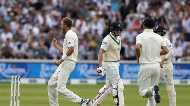 England's Stuart Broad (L) celebrates after taking the wicket of Ireland's Kevin O'Brien.(AFP) England's Stuart Broad (L) celebrates after taking the wicket of Ireland's Kevin O'Brien.(AFP)