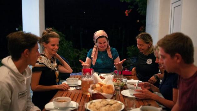 Leila Achishvili, 53, the owner of Leila’s Guesthouse, hosts tourists from Poland and Belgium for a dinner in Jokolo village of Pankisi, Georgia. Fending for herself after leaving a husband who kidnapped her and then losing two sons in Syria’s war, Leila Achishvili has fought hard to secure her independence in fiercely patriarchal north-east Georgia. (Ekaterina Anchevskaya / REUTERS)