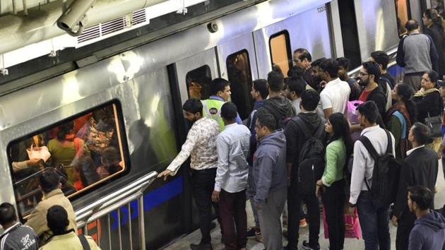 As per data, the average utilisation of the entire Delhi Metro network was between 4.6 million to 5 million in May and June. (Amal KS/HT file) As per data, the average utilisation of the entire Delhi Metro network was between 4.6 million to 5 million in May and June. (Amal KS/HT file)