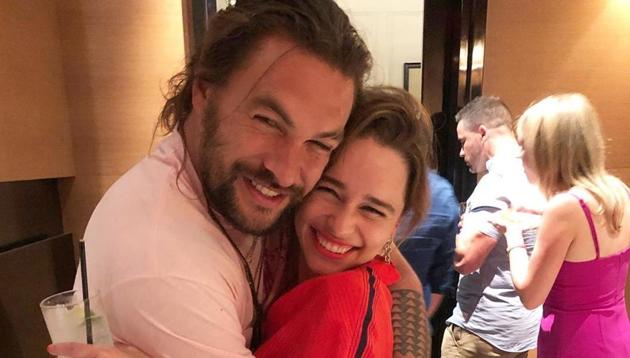 Jason Momoa with his friend and Game of Thrones co-star Emilia Clarke.