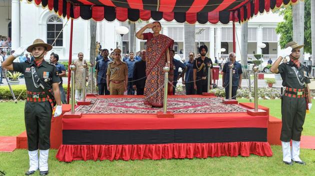 Anandiben Patel took oath as Uttar Pradesh governor on Monday. High Court Chief Justice Govind Mathur administered her the oath at the Raj Bhawan here. Patel was serving as the Governor of Madhya Pradesh when she was given the new role. (Nand Kumar / PTI) Anandiben Patel took oath as Uttar Pradesh governor on Monday. High Court Chief Justice Govind Mathur administered her the oath at the Raj Bhawan here. Patel was serving as the Governor of Madhya Pradesh when she was given the new role. (Nand Kumar / PTI)