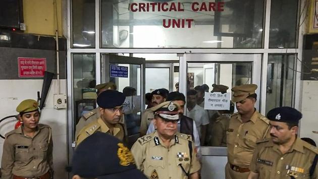 UP Director General of Police (DGP) OP Singh comes out of the KGMC Hospital after visiting the Unnao rape survivor, in Lucknow, Monday, July 29, 2019. The rape survivor got injured in a road accident near Raebareli, Sunday.(PTI) UP Director General of Police (DGP) OP Singh comes out of the KGMC Hospital after visiting the Unnao rape survivor, in Lucknow, Monday, July 29, 2019. The rape survivor got injured in a road accident near Raebareli, Sunday.(PTI)