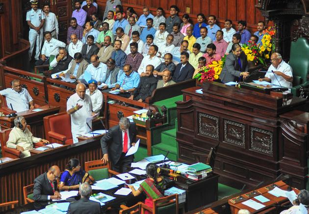 Karnataka Chief minister BS Yediyurappa won the floor test in the assembly on Monday with voice vote, two days after taking oath for his fourth term as the chief minister of the state. Soon after, Speaker KR Ramesh Kumar announced his resignation seeking forgiveness for ‘mistakes’, if any. While introducing the motion, Yeddiyurappa announced sops for farm sector saying he was following in the footsteps of Prime Minister Narendra Modi. (Shailendra Bhojak / PTI) Karnataka Chief minister BS Yediyurappa won the floor test in the assembly on Monday with voice vote, two days after taking oath for his fourth term as the chief minister of the state. Soon after, Speaker KR Ramesh Kumar announced his resignation seeking forgiveness for ‘mistakes’, if any. While introducing the motion, Yeddiyurappa announced sops for farm sector saying he was following in the footsteps of Prime Minister Narendra Modi. (Shailendra Bhojak / PTI)