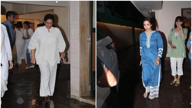 Malaika Arora and Anju Bhavnani were among those who arrived at the residence of Kehkasshan Patel.(Varinder Chawla)