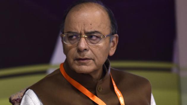 New Delhi, India - Jan. 6, 2017: Narendra Modi (Prime Minister of India) and Arun Jaitley (BJP Senior leader) during the National Office Bearers Meeting at NDMC Convention centre in New Delhi, India, on Friday, January 6, 2017. (Photo by Virendra Singh Gosain/ Hindustan Times)(Virendra Singh Gosain/HT PHOTO)