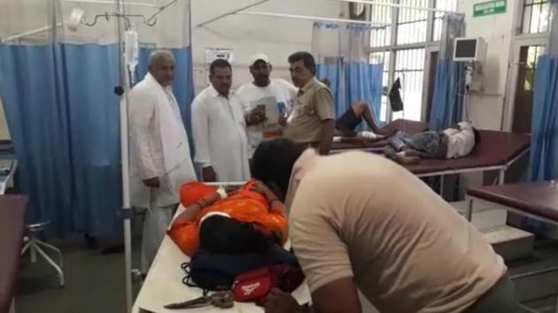 A view at the hospital after an accident where one person died and three others were injured after a speeding truck rammed into a group of kanwariyas on Monday morning, in Gurugram. (Yogendra Kumar/HT PHOTO) A view at the hospital after an accident where one person died and three others were injured after a speeding truck rammed into a group of kanwariyas on Monday morning, in Gurugram. (Yogendra Kumar/HT PHOTO)