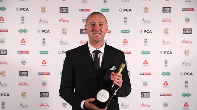 Michael Gough with his PCA Umpire of the Year award during the NatWest PCA Awards at The Roundhouse on October 4, 2018 in London, England.(Getty Images for PCA)