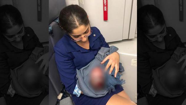 The crew took care of the mother and the newborn.(Facebook/@LebanesePlaneSpotters) The crew took care of the mother and the newborn.(Facebook/@LebanesePlaneSpotters)