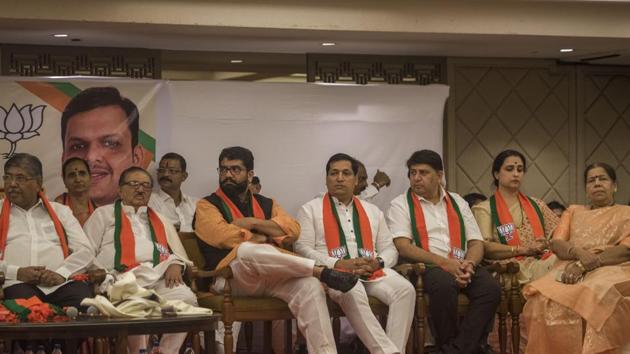 The defections, run down by the opposition as opportunistic movements, also point to its state in Maharashtra.(Pratik Chorge/HT Photo) The defections, run down by the opposition as opportunistic movements, also point to its state in Maharashtra.(Pratik Chorge/HT Photo)
