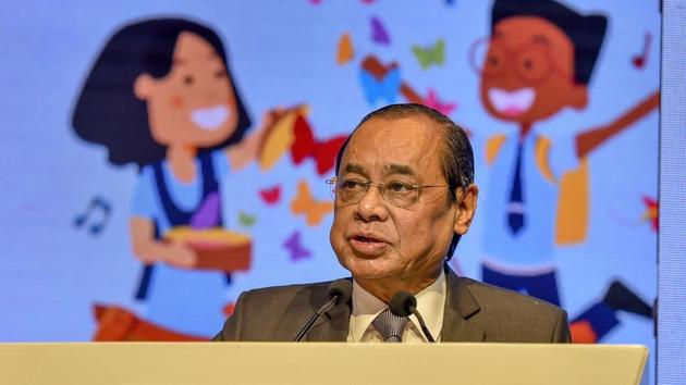 Chief Justice of India Ranjan Gogoi addresses the Happiness Education Conference 2019, in New Delhi, Wednesday, July 31, 2019.(PTI)