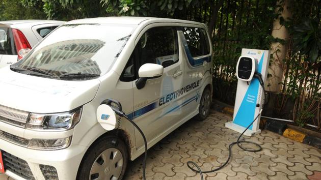A charging point for electric vehicles in Gurugram, India, July 5, 2019(Parveen Kumar/Hindustan Times) A charging point for electric vehicles in Gurugram, India, July 5, 2019(Parveen Kumar/Hindustan Times)