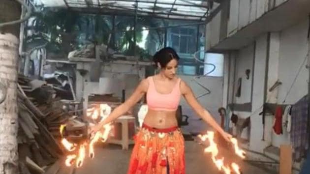 Nora Fatehi practises fire dance for O Saki Saki.