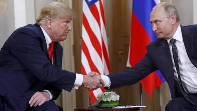 US President Donald Trump pulled the US out of the 1987 INF (Intermediate-Range Nuclear Forces) Treaty in February, accusing Russia of violating its terms. In this file photo taken on Monday, July 16, 2018, U.S. President Donald Trump, left, and Russian President Vladimir Putin shake hands at the beginning of a meeting at the Presidential Palace in Helsinki, Finland. (File photo: AP) US President Donald Trump pulled the US out of the 1987 INF (Intermediate-Range Nuclear Forces) Treaty in February, accusing Russia of violating its terms. In this file photo taken on Monday, July 16, 2018, U.S. President Donald Trump, left, and Russian President Vladimir Putin shake hands at the beginning of a meeting at the Presidential Palace in Helsinki, Finland. (File photo: AP)
