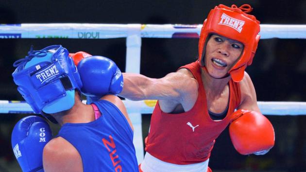 MC Mary Kom (R) at the 2nd edition of India Open International Boxing Tournament 2019.(PTI)