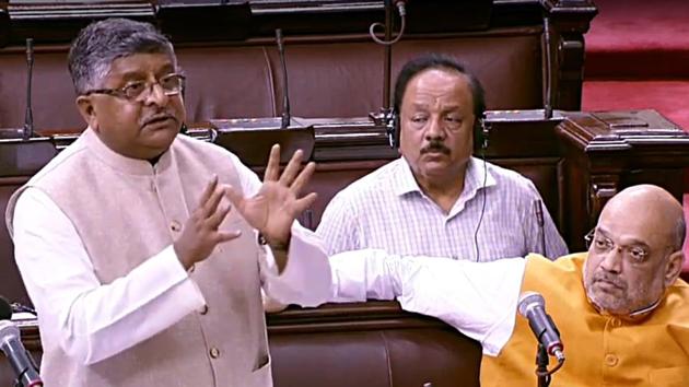 Union law ministerRavi Shankar Prasad speaks in Rajya Sabha during debate on triple talaq bill. (ANI) Union law ministerRavi Shankar Prasad speaks in Rajya Sabha during debate on triple talaq bill. (ANI)