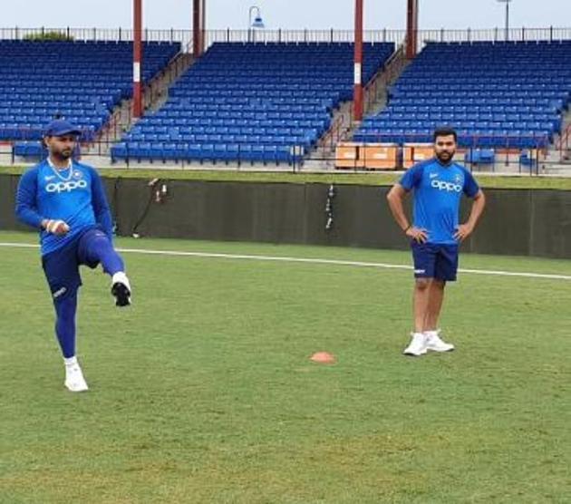 Wicket-keeper-batsman Rishabh Pant and vice-captain warm-up ahead of a training session in Florida. (BCCI/ twitter) 