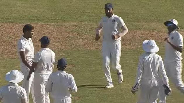 India A cricketers celebrate after picking a wicket on Thursday(Screen grab)