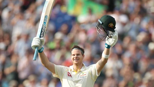 Australia's Steve Smith celebrates his century.(Reuters)