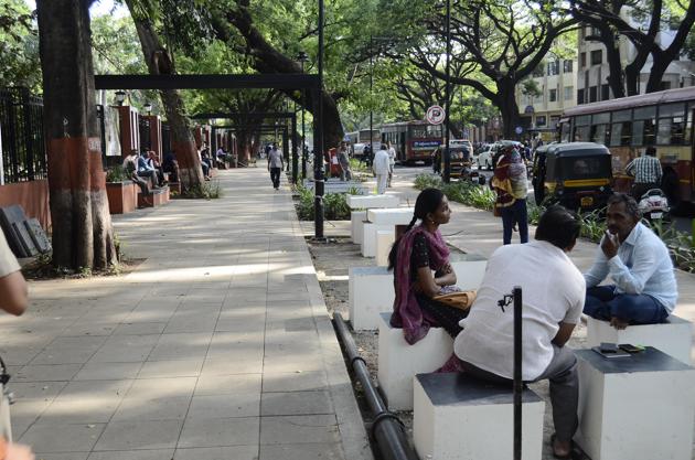 Smart footpaths allow for proper resident engagement. (In pic) A smart footpath on Jungli Maharaj road.(HT/PHOTO)