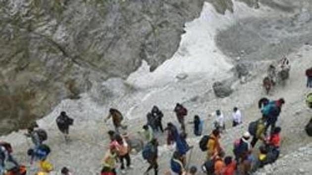 After Amarnath Yatra, the 43-day Machail Mata Yatra in Kishtwar district was also suspended on Saturday due to security reasons. (PTI) After Amarnath Yatra, the 43-day Machail Mata Yatra in Kishtwar district was also suspended on Saturday due to security reasons. (PTI)