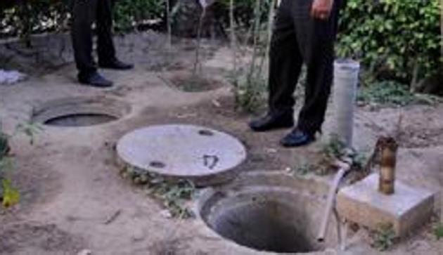 The Ghaziabad development authority has started inspecting buildings across different zones to check the conditions of rainwater harvesting (RWH) units. (Photo by Parveen Kumar/Hindustan Times)