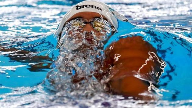 File image: India's Srihari Nataraj competes during his heat of the men's 100m backstroke during swimming competition at the 18th Asian Games in Jakarta.(AP)