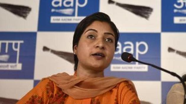 AAP’s disgruntled MLA Alka Lamba on Sunday said she has decided to resign from the primary membership of the party and will contest the upcoming Delhi Assembly polls as an independent candidate.(Saumya Khandelwal/HT Photo)