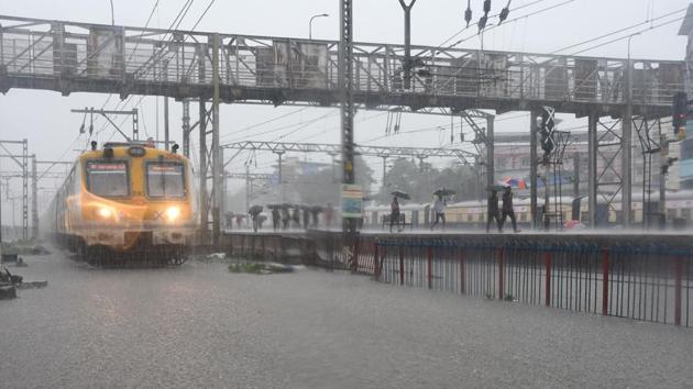 Thane, India - August.03,2019:After heavy Rain in The Thane city Water Logging on Railway track at Thane railway Station Thane ,India, on Saturday, August 03, 2019. ( )(Praful Gangurde/ HT File Photo)