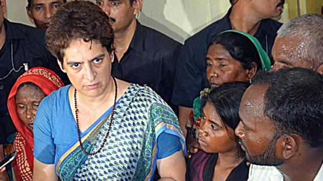 Congress leader Priyanka Gandhi Vadra address to media with family members of Sonbhadra massacre victims. Congress leaders believe a young person should take up the role of the Congress president in the wake of Rahul’s resignation.(ANI Photo) Congress leader Priyanka Gandhi Vadra address to media with family members of Sonbhadra massacre victims. Congress leaders believe a young person should take up the role of the Congress president in the wake of Rahul’s resignation.(ANI Photo)