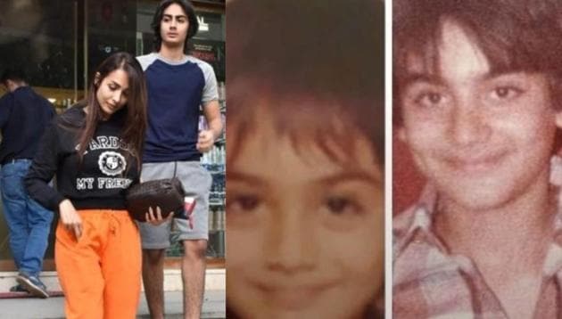 Malaika Arora shared a collage of son Arhaan and ex-husband Arbaaz Khan’s childhood pictures.(Instagram)