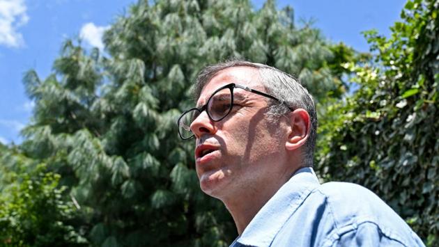 Former Chief Minister of Jammu and Kashmir Omar Abdullah during a press conference in Srinagar on August 03. Indian authorities asked tourists to leave Kashmir because of “terror threats”, as media reports said 25,000 military reinforcements had been sent to the troubled Himalayan region. (Tauseef Mustafa / AFP)